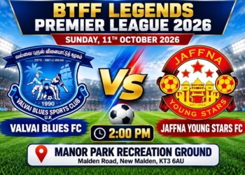 BTEF Legends Premier League 2026: வல்வை புளூஸ் எப்.சி. – யாழ்ப்பாணம் யங் ஸ்டார்ஸ் எப்.சி. அணிகள் மோதல்